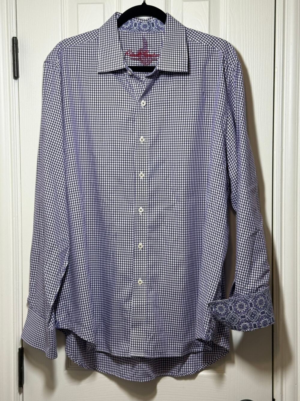 Robert Graham XL Purple Houndstooth Flip Cuff Shirt Floral Contrast Cuff